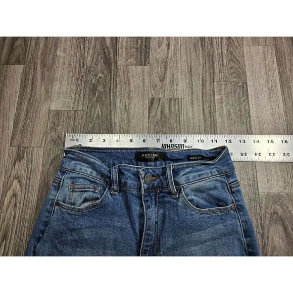 Black Label Juniors Size 1 Fringe Hem Whiskered Cropped Denim Blue Jeans - Picture 10 of 14